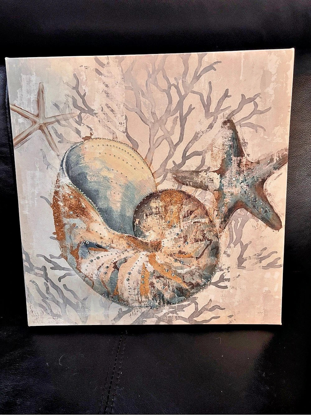 Coastal Seashell Canvas Art Set Blue & Cream